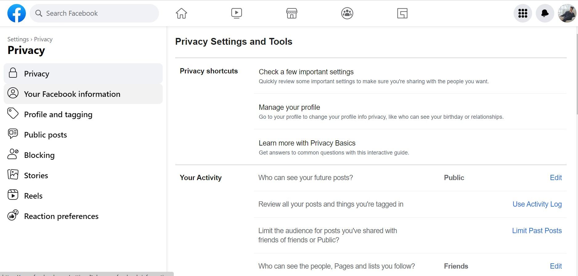 Раздел личной информации аккаунта на рабочем столе
