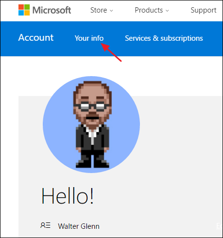 Ссылка «Управление способом входа в Microsoft» на странице «Ваши данные»
