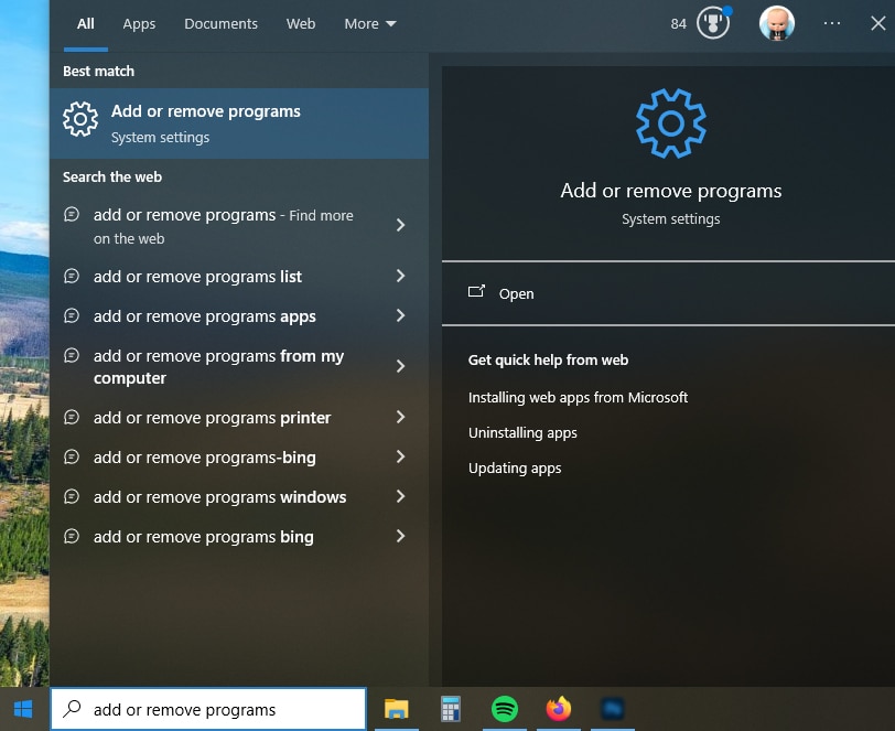 Список установленных приложений Office в меню удаления приложений Windows