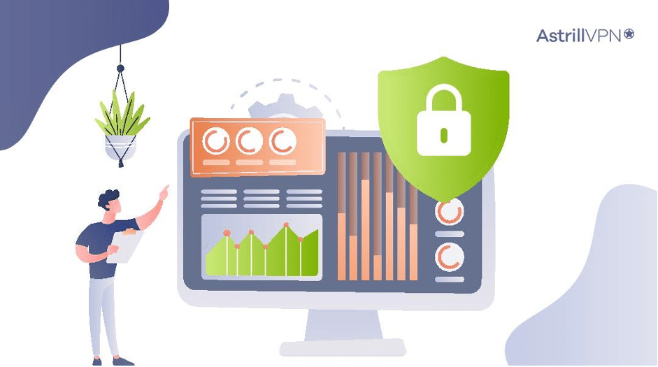 Illustration de confidentialité en ligne montrant un masque et un cadenas