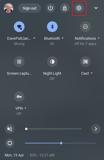 Меню настроек ChromeOS