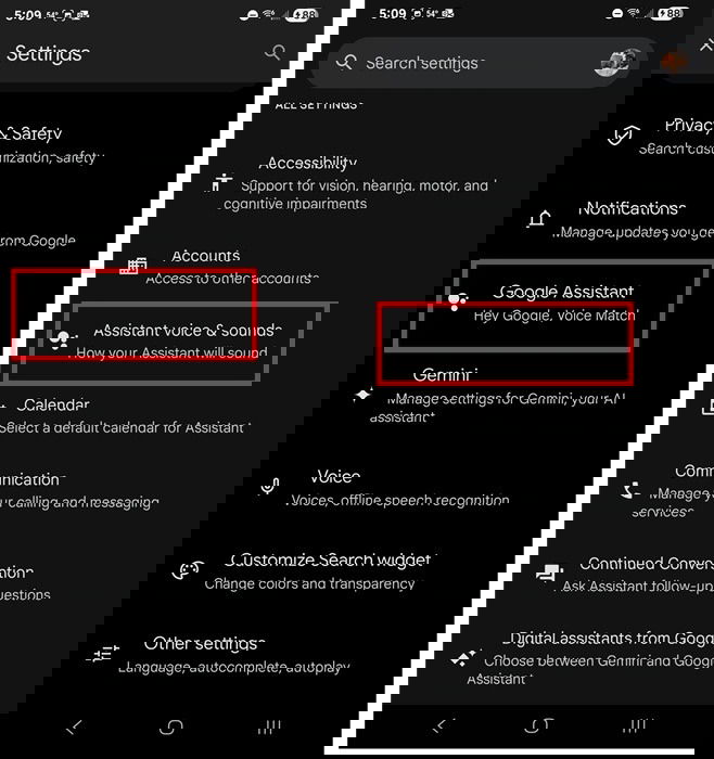 Доступ к настройкам голоса Google Assistant.