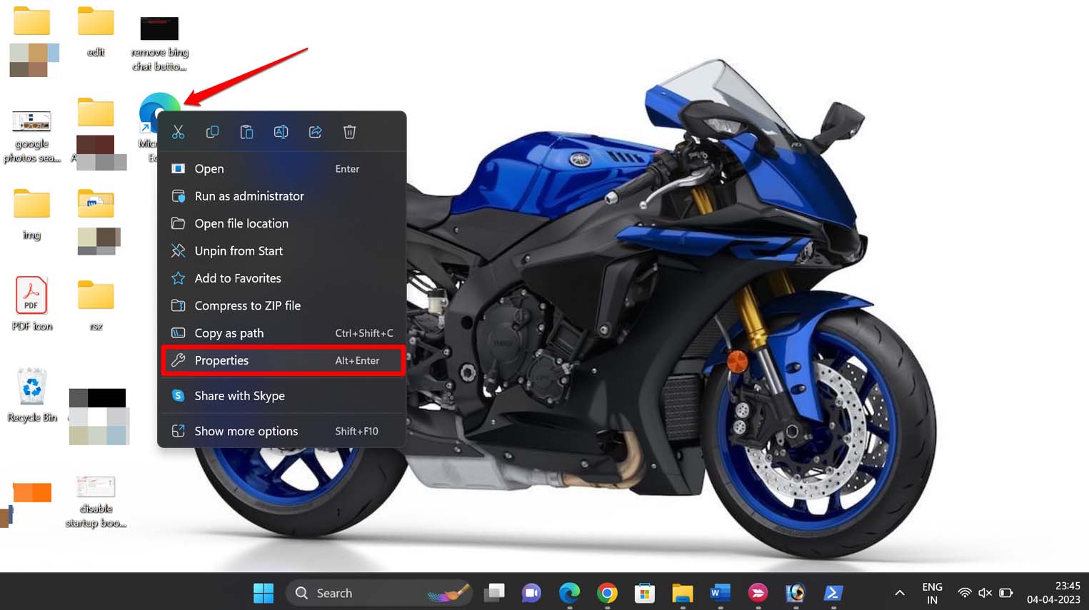 Свойства ярлыка Edge