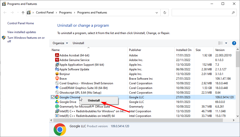 Контекстное меню с опцией 'Удалить' для браузера