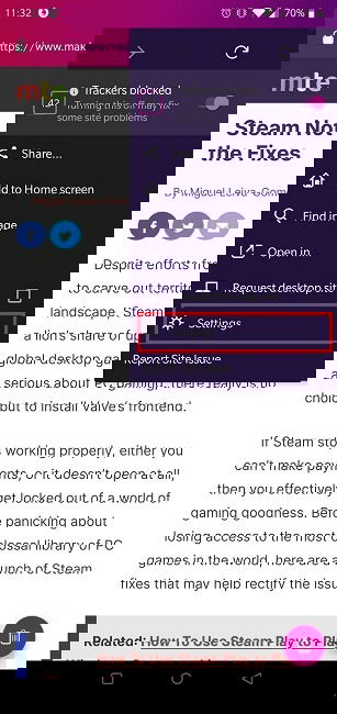 Настройки приватности в Firefox Focus