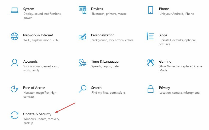 Настройки Windows — Обновление и безопасность