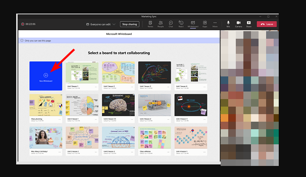 Выбор существующей доски или создание новой в Microsoft Whiteboard