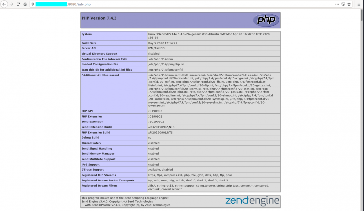 phpinfo от PHP-FPM внутри контейнера