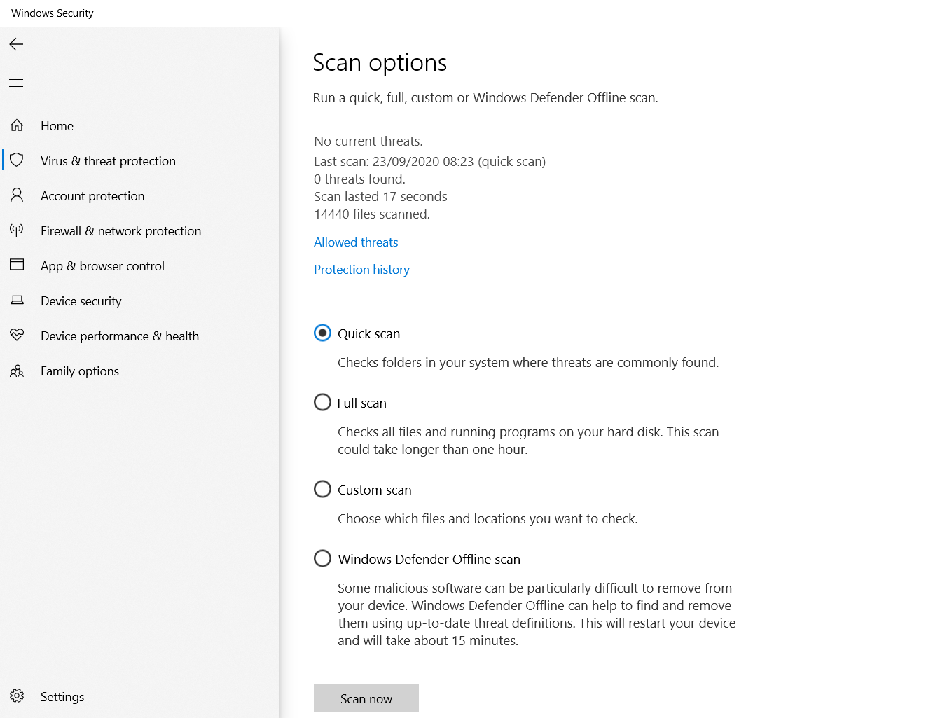 сканирование антивирусом Windows