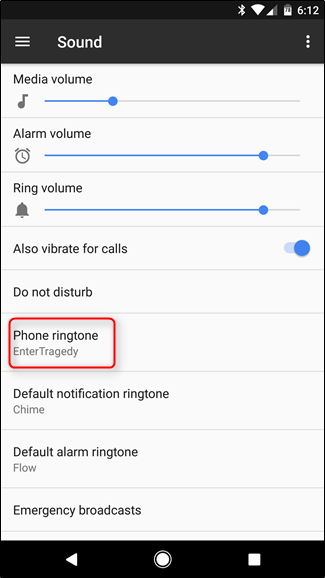 Скриншот страницы выбора рингтона с выделенным SilentRing