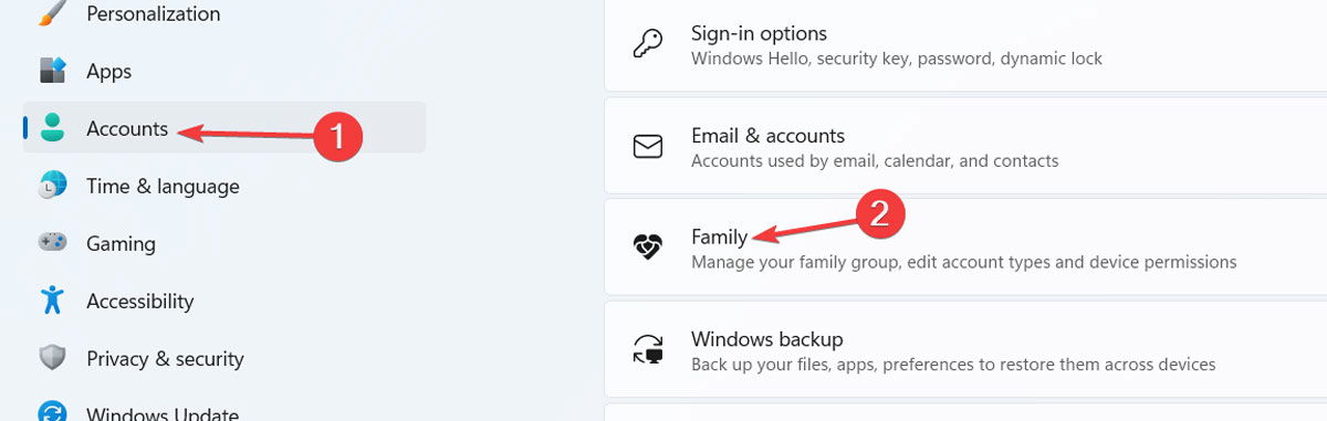 Раздел «Семья» в настройках Windows