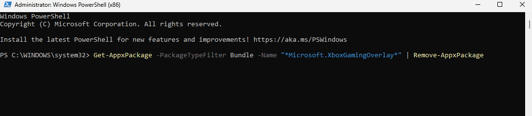 Команда PowerShell для удаления Xbox Game Bar
