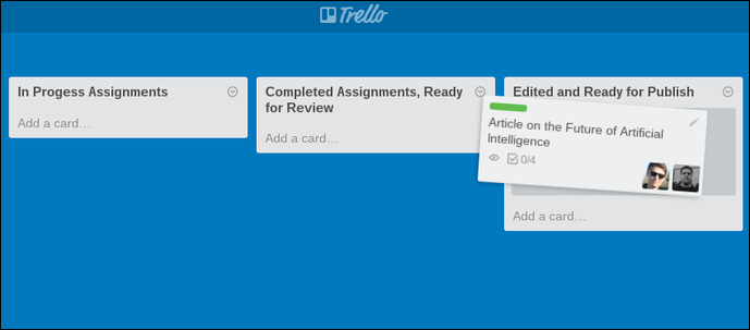Пример новой карточки на доске