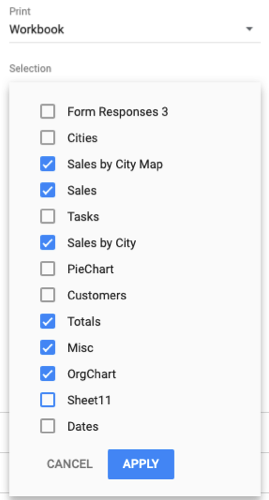 Select the sheets to print