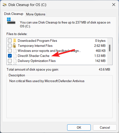 Selezione DirectX Shader Cache