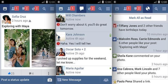 Интерфейс Facebook Lite с лентой и сообщениями