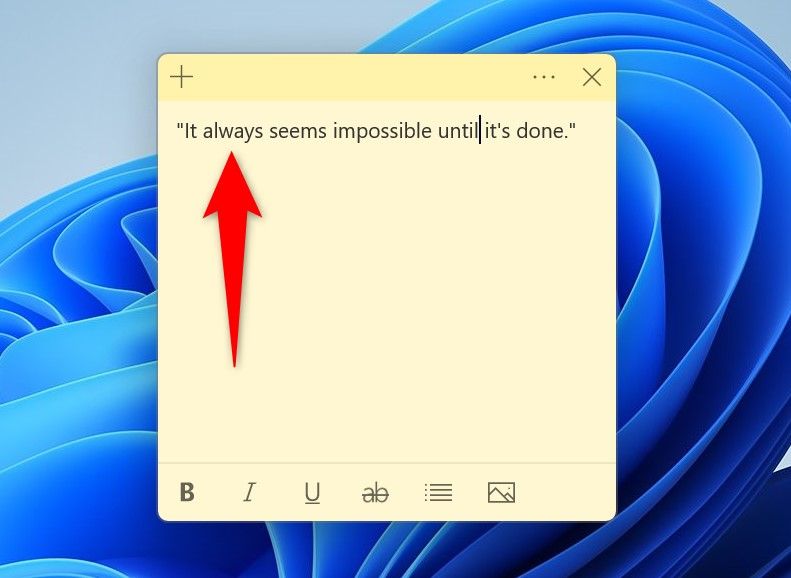 Новая заметка в Sticky Notes.