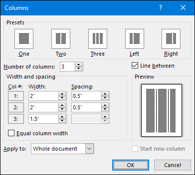 Индивидуальные ширины колонок в окне