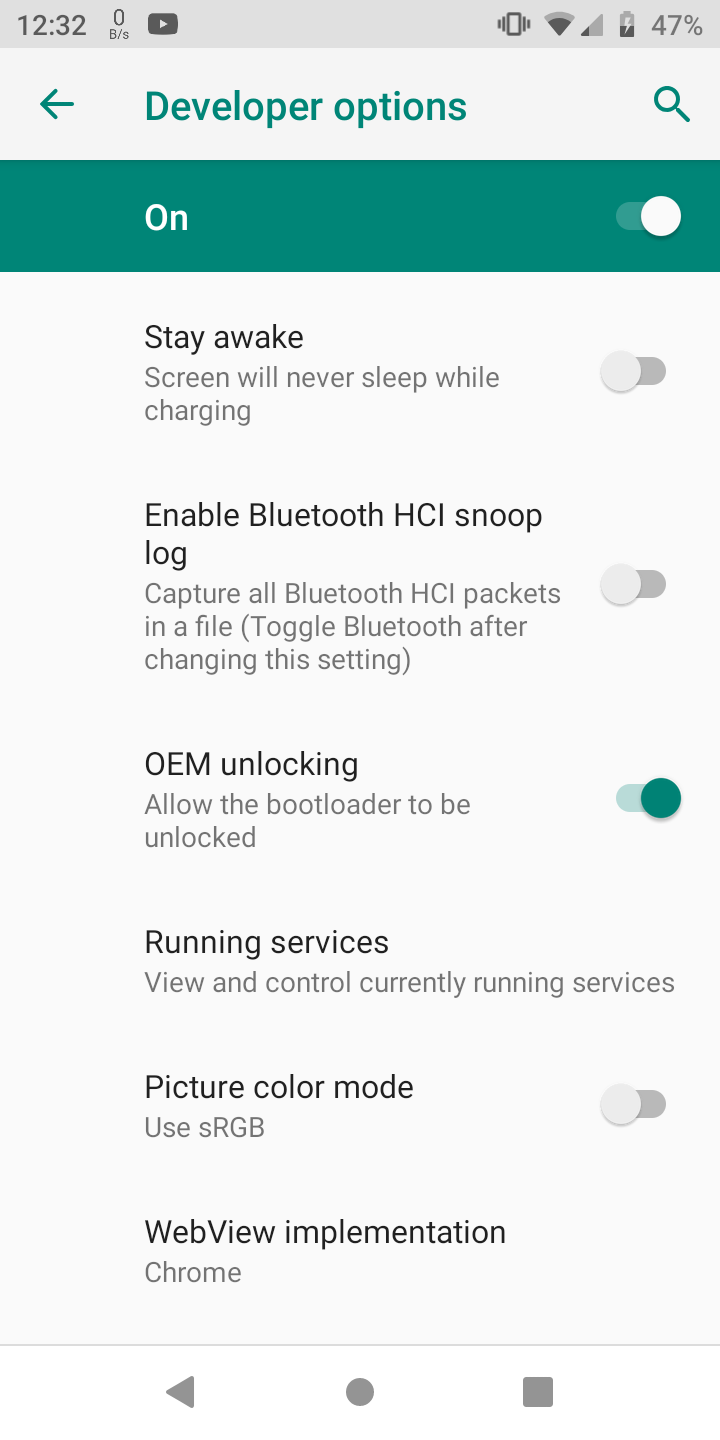 OEM unlocking toggle in Developer options