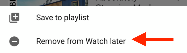 Выберите «Удалить из Посмотреть позже» в меню опций плейлиста