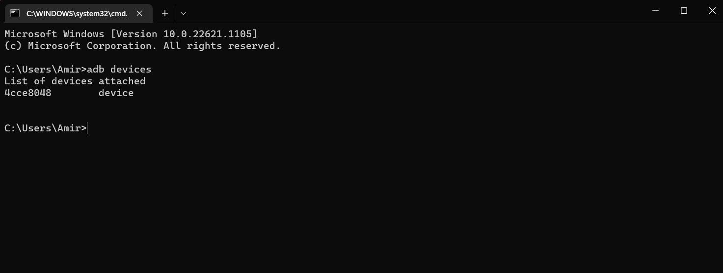 ADB отображает подключённые устройства