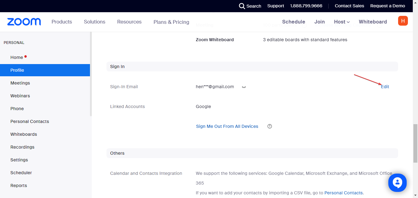 Страница профиля — изменить адрес электронной почты