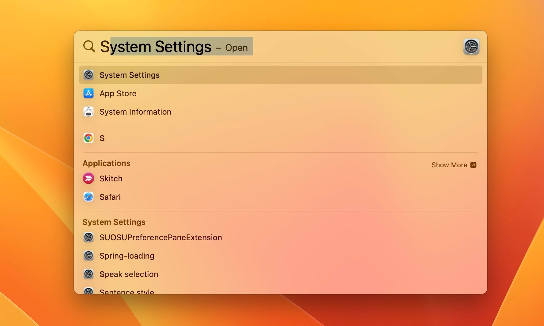 Окно поиска Spotlight на Mac
