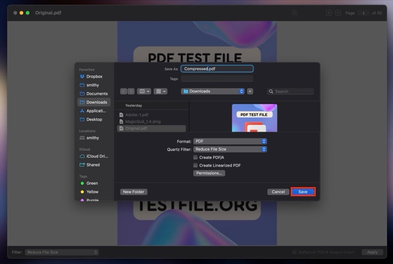 Сохранение PDF через ColorSync Utility
