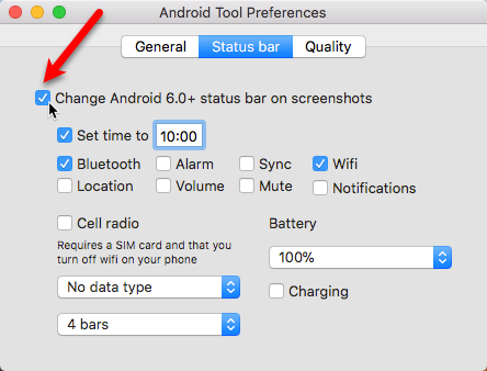 Настройки статус‑бара для скриншотов Android 6.0+