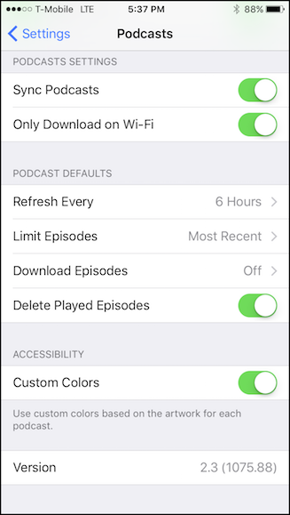 Настройки Podcast Defaults в iPhone — выбор лимитов и автозагрузок