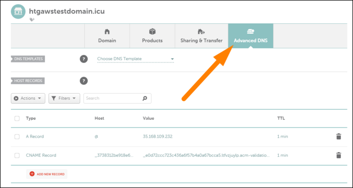 Пример интерфейса редактирования DNS в Namecheap