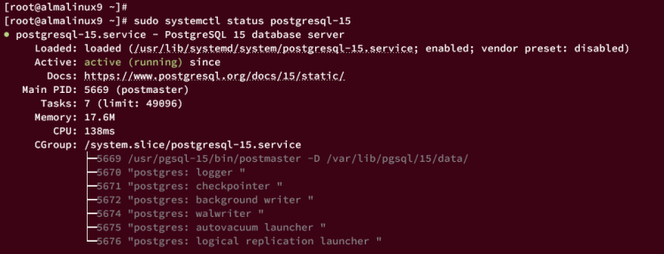 Проверка статуса сервиса PostgreSQL