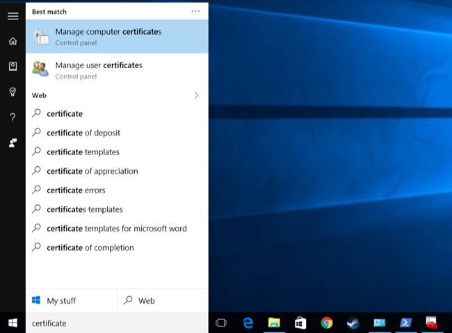 Окно управления сертификатами Windows с перечнем корневых сертификатов
