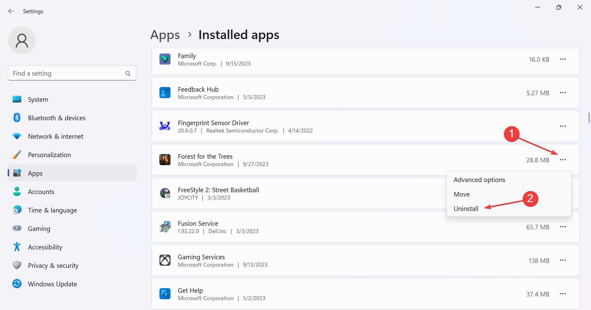 Удаление приложения/темы из Microsoft Store
