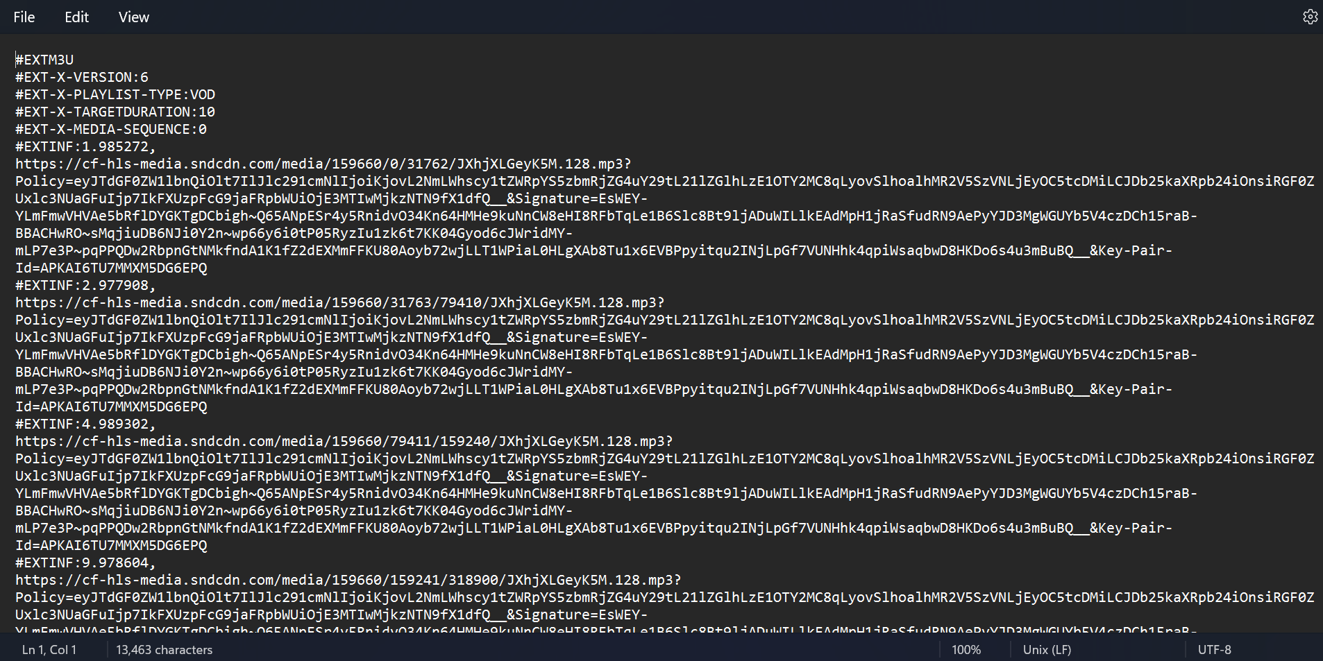 M3U8-файл, открытый в Блокноте Windows
