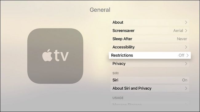 Изображение: меню «Общие» в настройках Apple TV