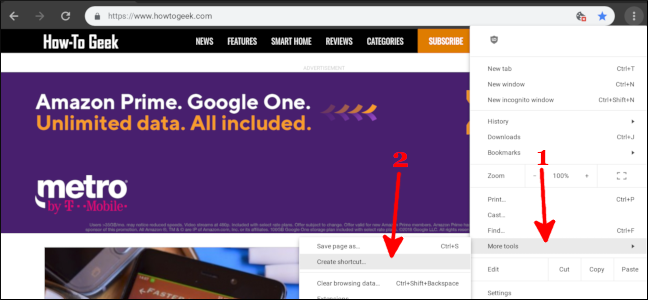 Диалог создания ярлыка в Chrome