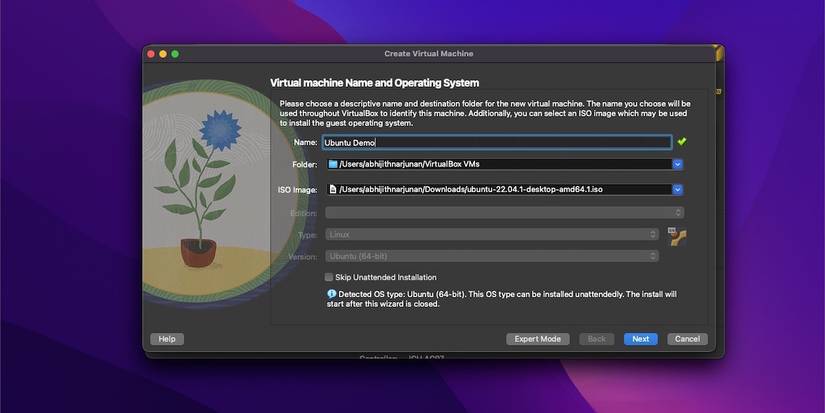 Выбор имени и ОС для VM в VirtualBox