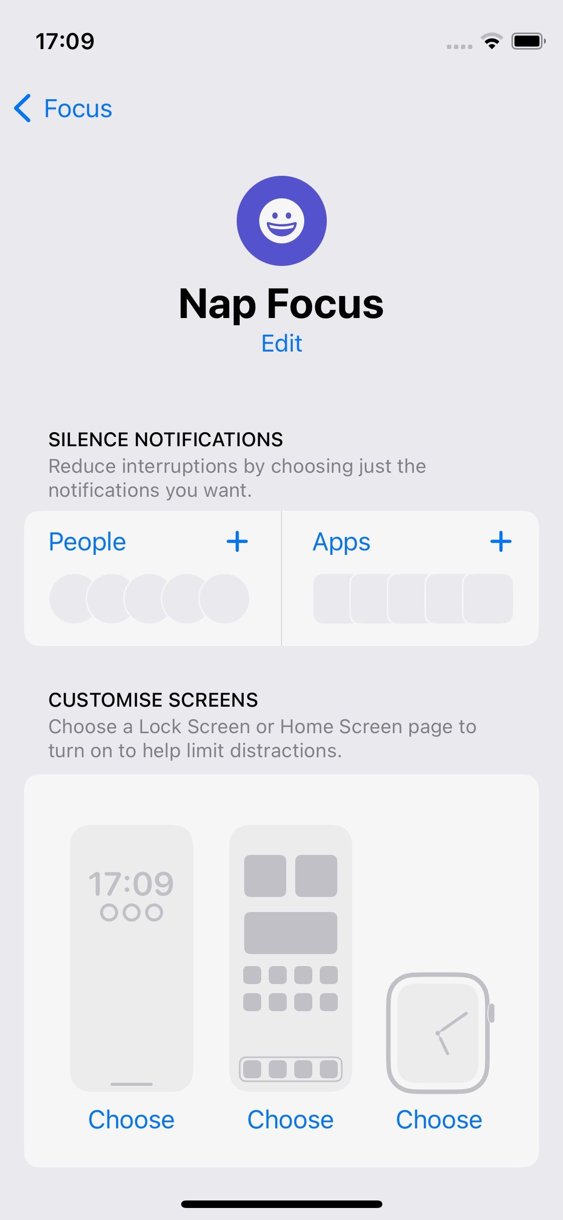 Скриншот экрана настройки фокус на iPhone