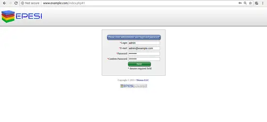 Создание учётной записи администратора EPESI