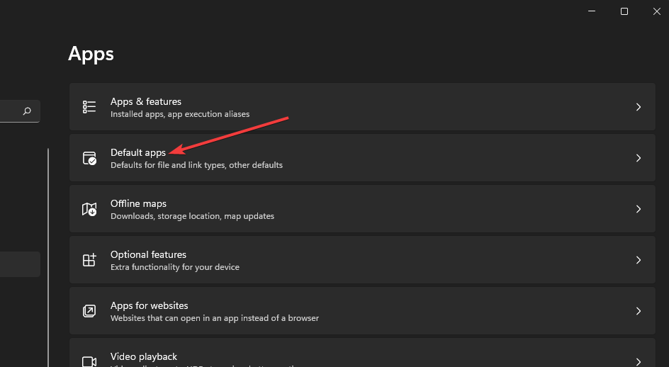 Навигация к списку приложений по умолчанию