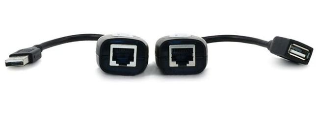Адаптер USB через Ethernet с двумя блоками для преобразования сигнала.