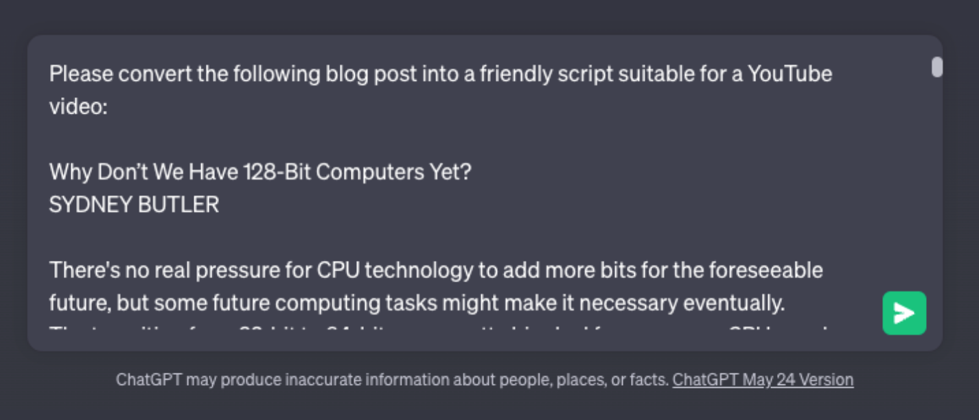 Подготовка запроса для сценария YouTube