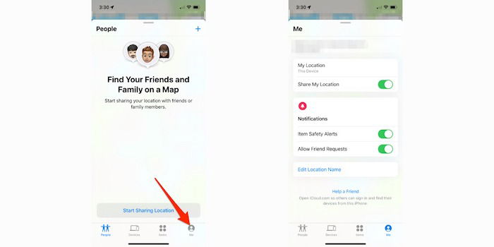 Экран Помочь другу в приложении Локатор
