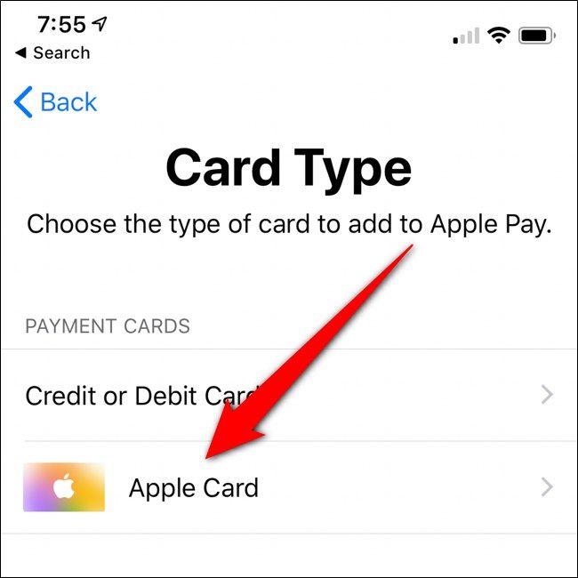 iPhone Wallet Select Apple Card