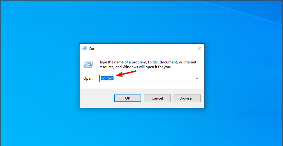 Окно «Выполнить» с командой control