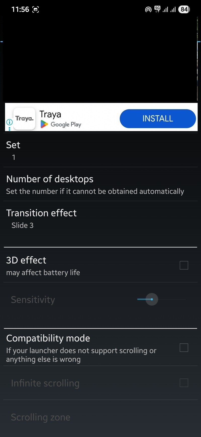 Impostazioni di transizione e qualità in FiveWallpapers