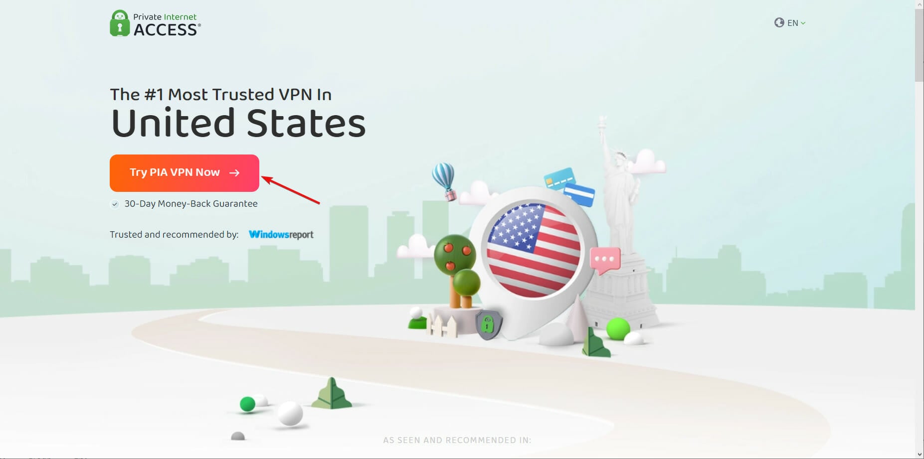 Страница регистрации PIA с формой подписки