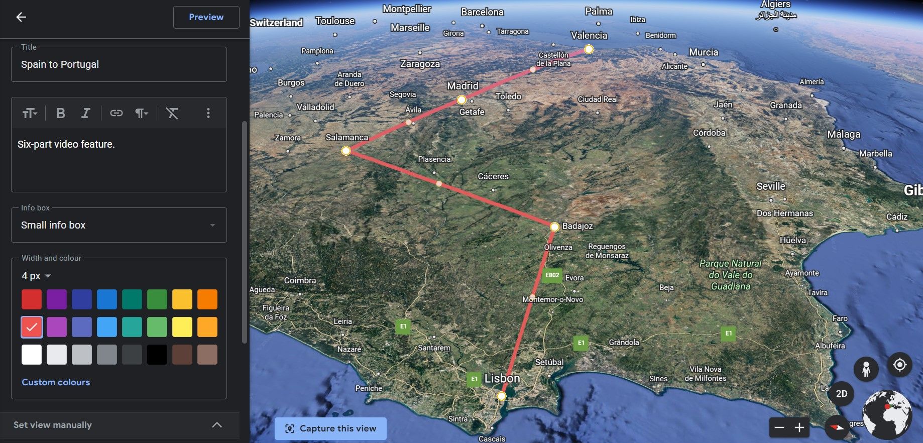 3D вид линий на Google Earth