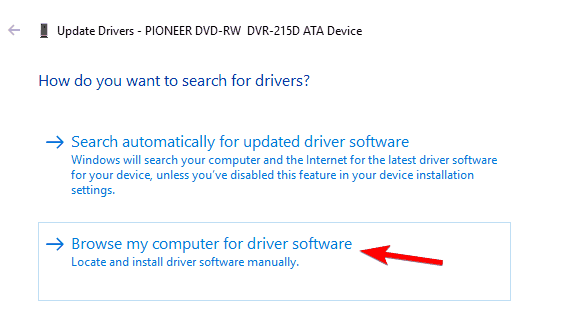 browse my computer for driver software DVD not playing Windows 10